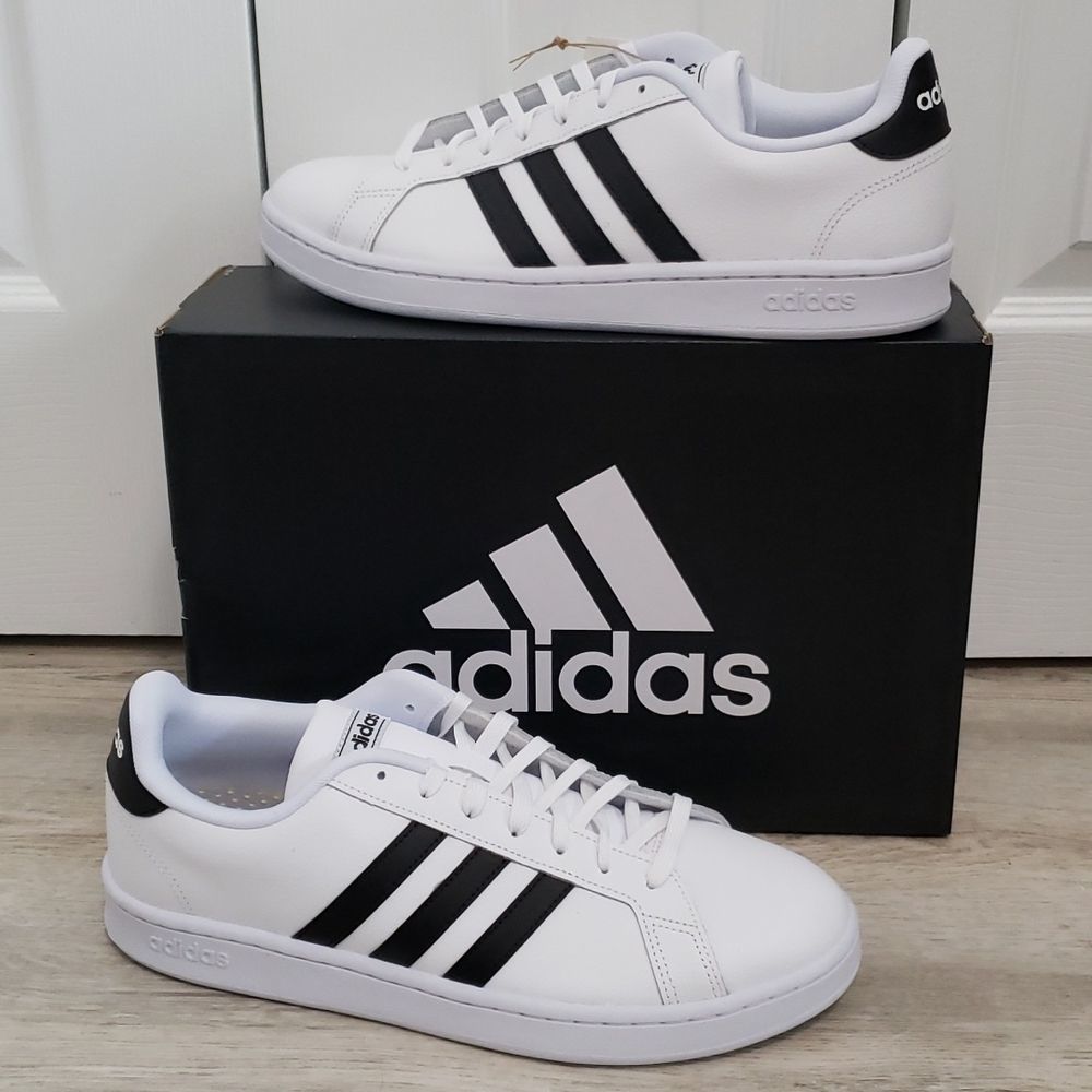 Adidas Grand Court White & Black Tennis Shoes. Men's Size 12. NEW IN BOX